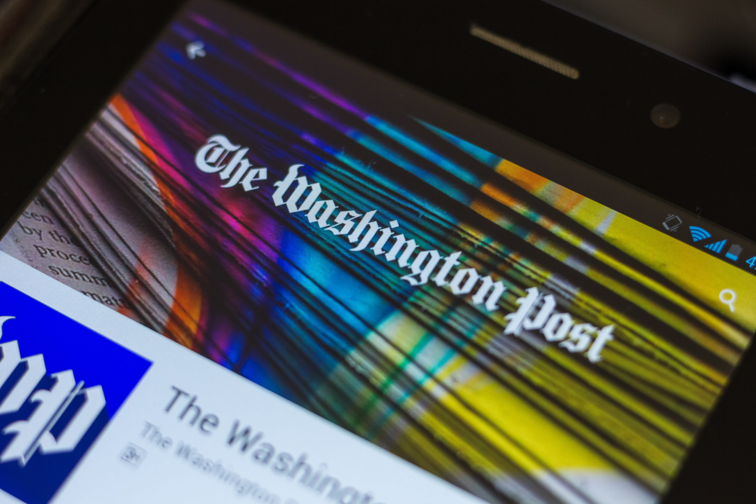 Ryazan, Russia – July 03, 2018: The Washington Post mobile app on the display of tablet PC.